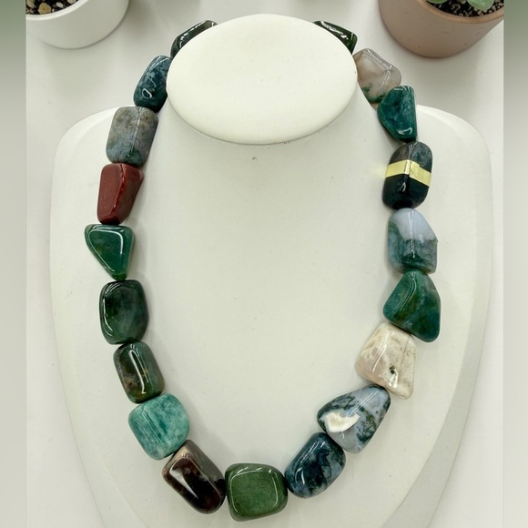 Massive Chunky Multi Agate Nugget Statement Necklace 16” 154g Natural Stone Boho - Picture 5 of 17